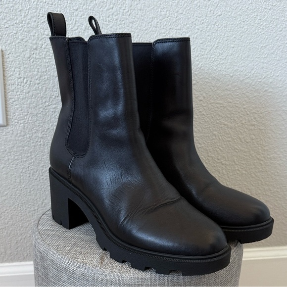 J.Crew Black Leather Chelsea Biker Chunky Lug Sole 9 Heeled Boot - Picture 2 of 13